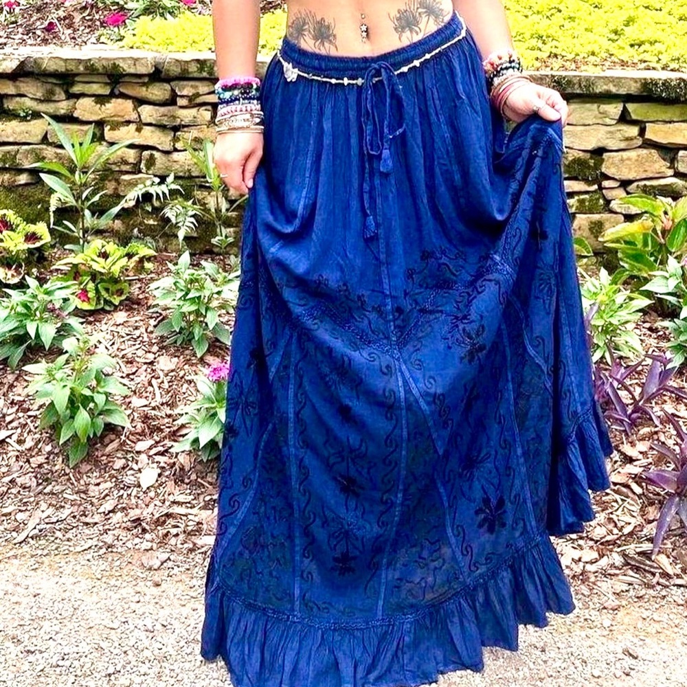 Chic Navy Embroidered Maxi Skirt - Picture 10 of 15